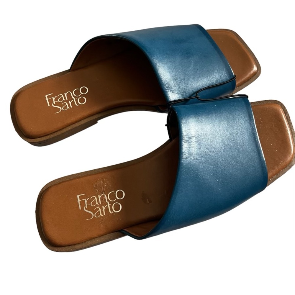 Franco Sarto Julia Women’s Leather Slide Sandals Blue Size 6